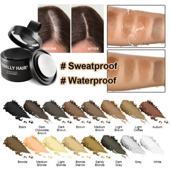 Container of Finally Hair retouch hair color with applicator brush and packaging.