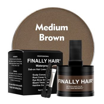 fill in beard, eyebrows, hairline with hairline shadow powder