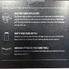a picture of the back of the box that the sprayer comes in showing the components that are included. It shows the sprayer top, the empty applicator bottle and the hairline optimizer comb tool.