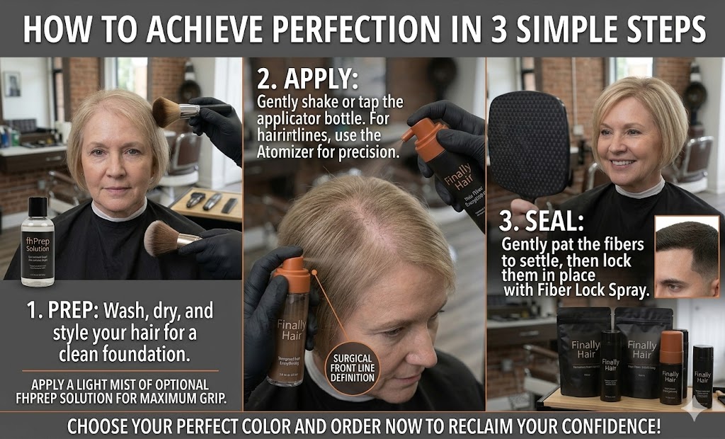 A professional comparison graphic titled 'The Smart, Sustainable Choice.' On the left, a matte black Finally Hair Applicator Bottle is labeled 'REFILLABLE APPLICATOR BOTTLE.' On the right, a hand in a black glove pours dark hair fibers from a clear 'Finally Hair Refill Bag' into the open bottle, with text stating 'SAVE UP TO 70%.' The bottom of the image features icons for a wallet and a globe, emphasizing that the refillable system is 'Better for Your Wallet' by saving money over disposable brands like Toppik and Xfusion, and 'Better for the Planet' by eliminating plastic waste.